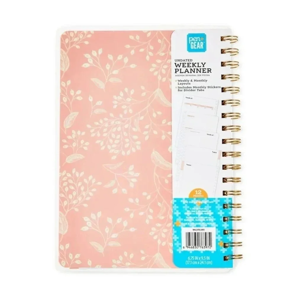 Pen+Gear Undated Weekly Planner, Pink, 6.75 in x 9 in